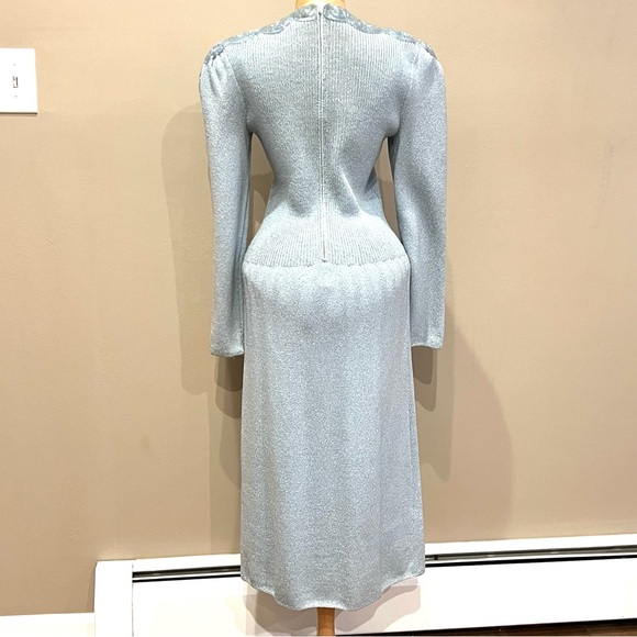 VTG Pat Sandler Wellmore Knit Dress Bow Sequins Blue Long Sheath Midi 6 Dynasty - Picture 6 of 12